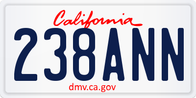 CA license plate 238ANN