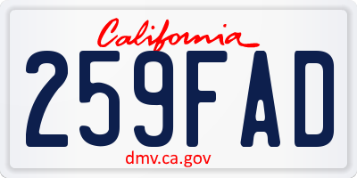 CA license plate 259FAD