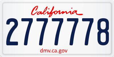 CA license plate 2777778