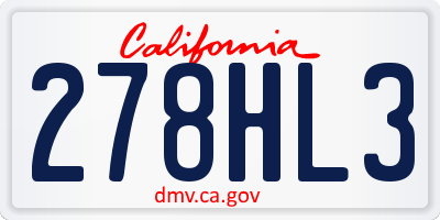 CA license plate 278HL3