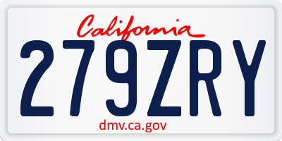 CA license plate 279ZRY