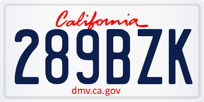 CA license plate 289BZK