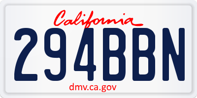 CA license plate 294BBN