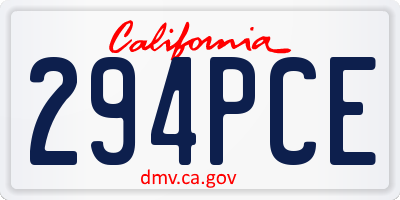 CA license plate 294PCE