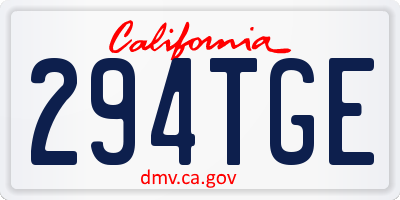 CA license plate 294TGE