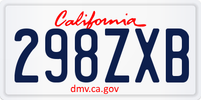 CA license plate 298ZXB