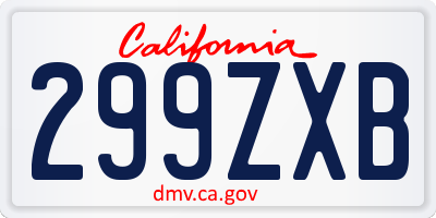 CA license plate 299ZXB