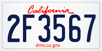 CA license plate 2F3567