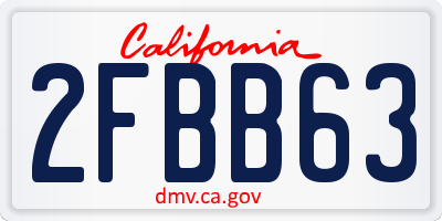 CA license plate 2FBB63