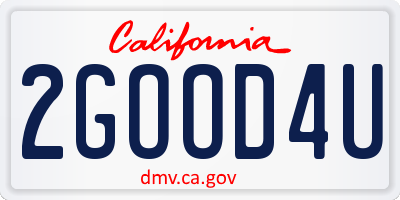 CA license plate 2GOOD4U