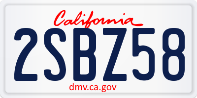 CA license plate 2SBZ58