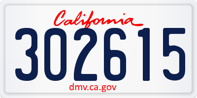 CA license plate 302615