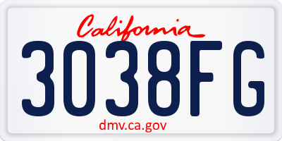 CA license plate 3038FG