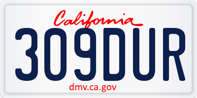 CA license plate 309DUR