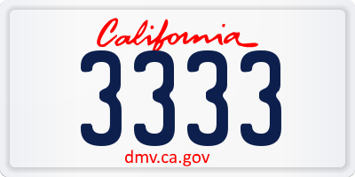 CA license plate 3333