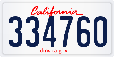 CA license plate 334760