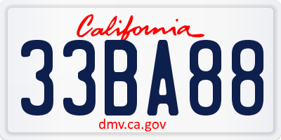 CA license plate 33BA88