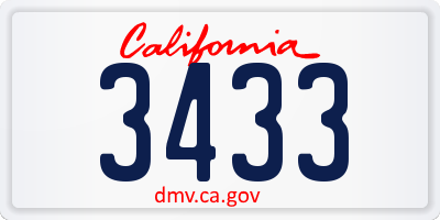 CA license plate 3433