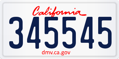 CA license plate 345545