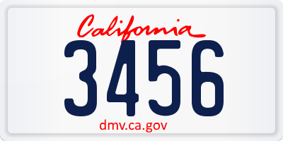 CA license plate 3456