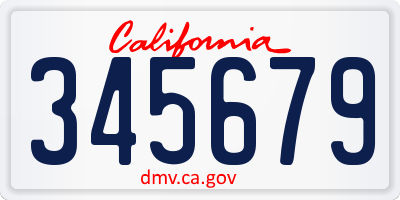 CA license plate 345679