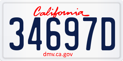 CA license plate 34697D