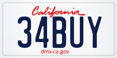 CA license plate 34BUY