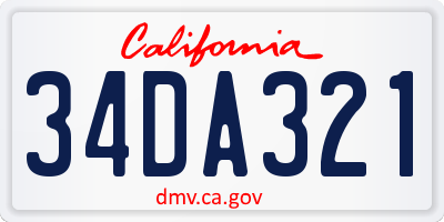 CA license plate 34DA321