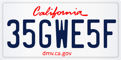 CA license plate 35GWE5F