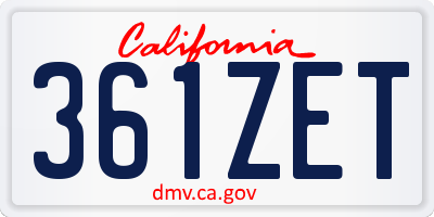 CA license plate 361ZET