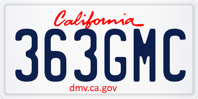 CA license plate 363GMC