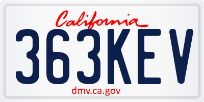 CA license plate 363KEV