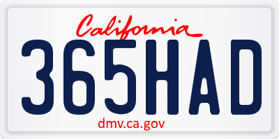 CA license plate 365HAD