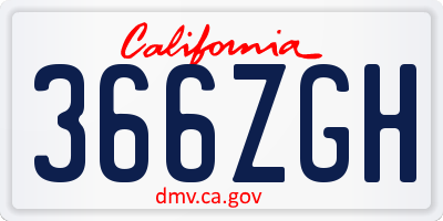 CA license plate 366ZGH