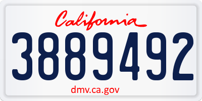 CA license plate 3889492