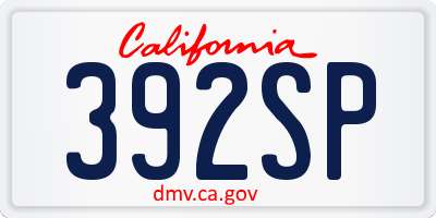 CA license plate 392SP