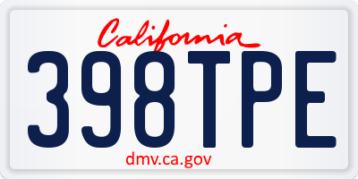 CA license plate 398TPE