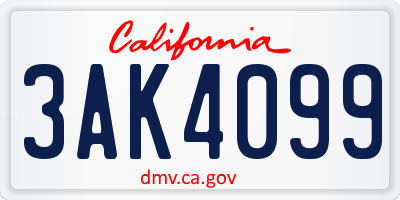 CA license plate 3AK4099