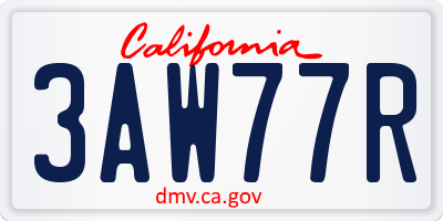 CA license plate 3AW77R