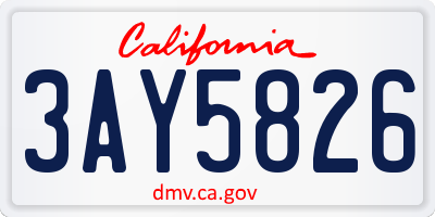 CA license plate 3AY5826