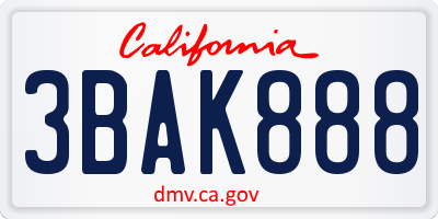 CA license plate 3BAK888