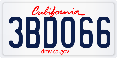 CA license plate 3BD066