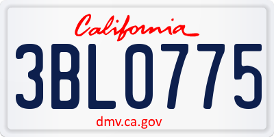 CA license plate 3BL0775