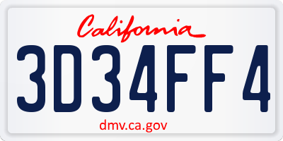 CA license plate 3D34FF4