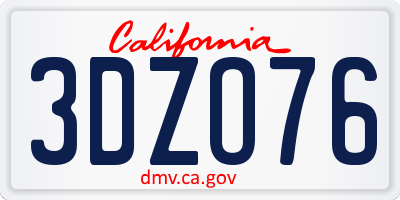 CA license plate 3DZO76