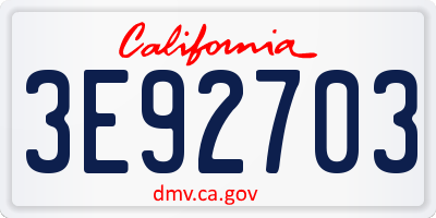 CA license plate 3E92703