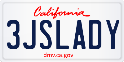 CA license plate 3JSLADY