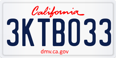 CA license plate 3KTBO33