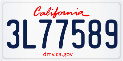 CA license plate 3L77589