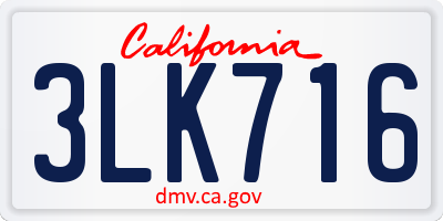 CA license plate 3LK716